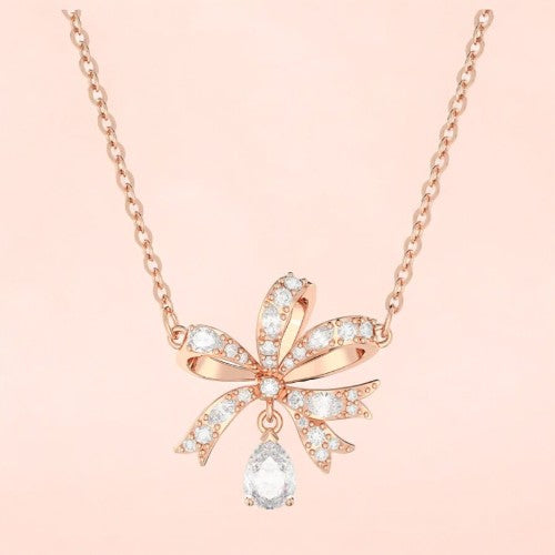 Swarovski Volta Necklace Bow, White, Rose Gold-Tone