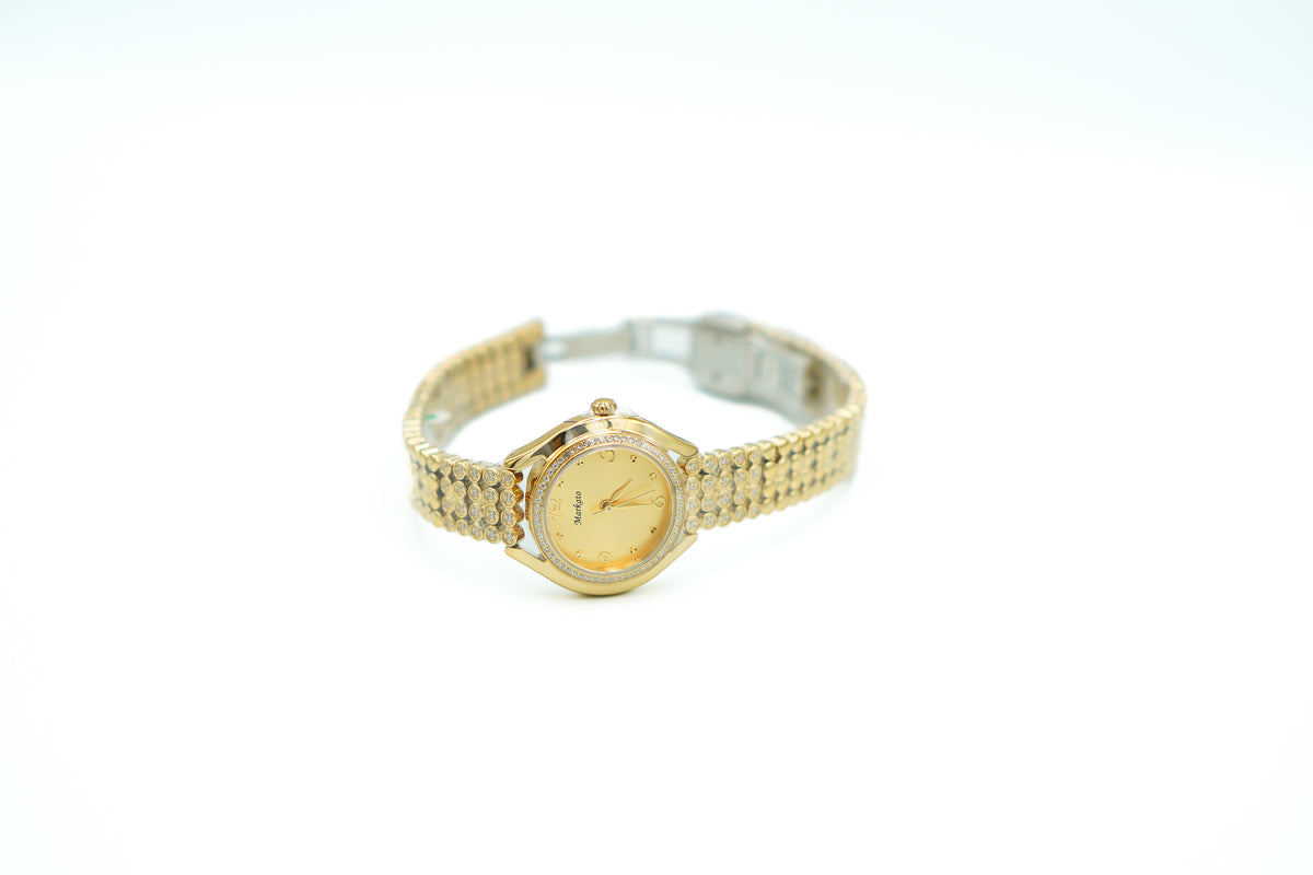 MARKATO Women Watch with Golden Dial & Strap