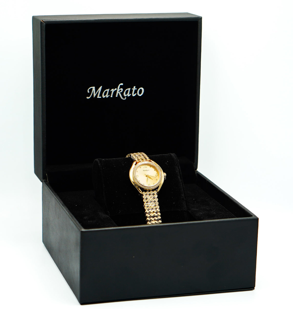 MARKATO Women Watch with Golden Dial & Strap