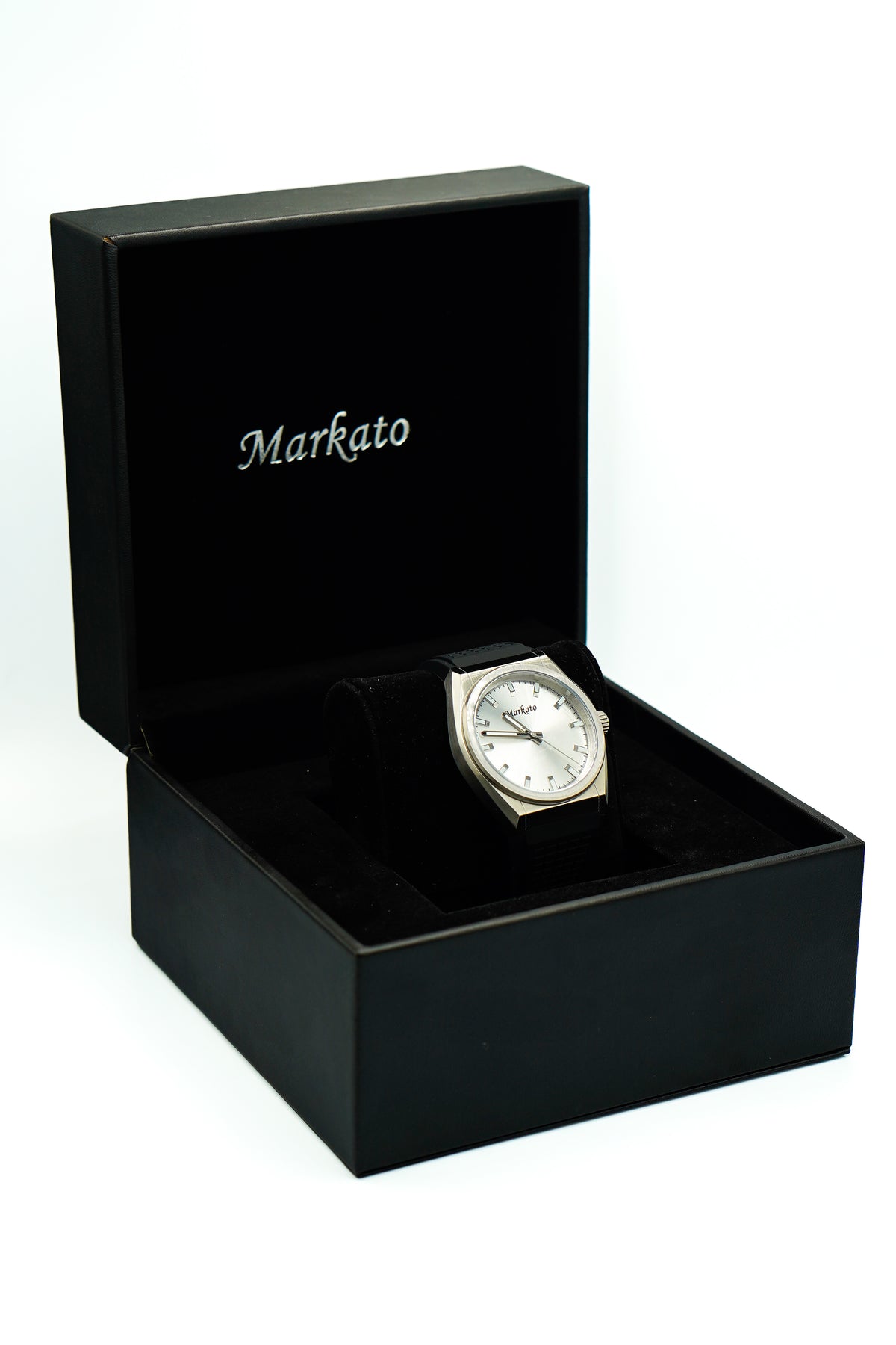 MARKATO Men Watch with White Dial & Black Rubber Strap