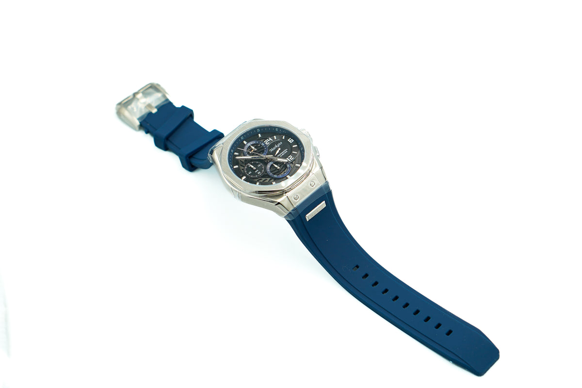 MARKATO Men Watch with Silver Box and Blue Rubber Strap