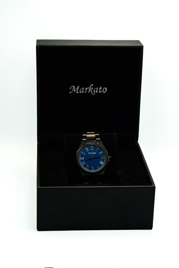 Elegance MARKATO watch for Men - Blue Dial & Black Strap