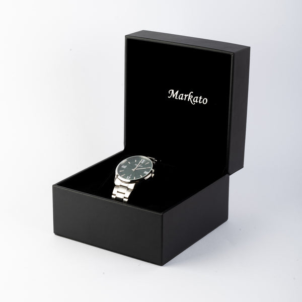 Luxury MARKATO watch for Men - Black Dial & Sliver color Strap