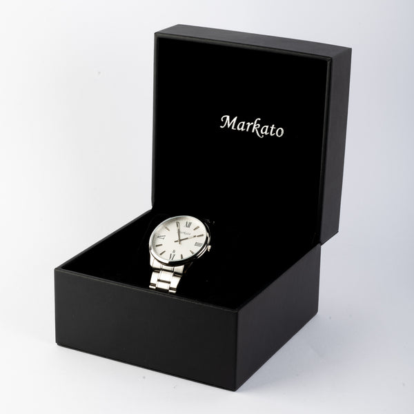 Luxury MARKATO watch for Men - White Dial & Sliver color Strap