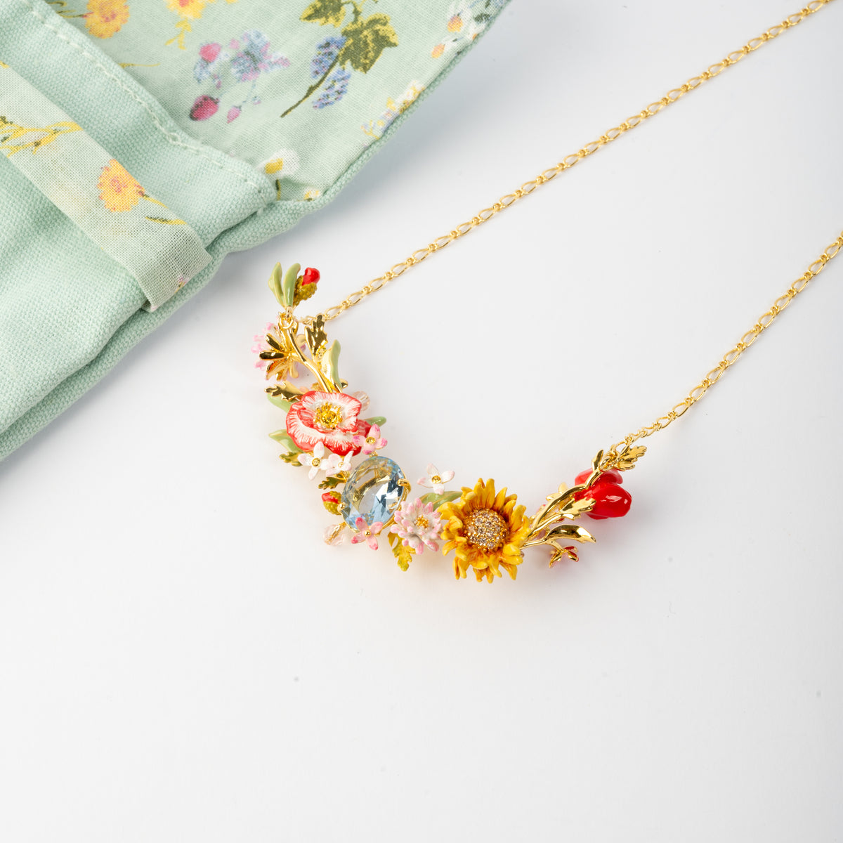 Les Nereides Wildflower And Blue Stone Necklace