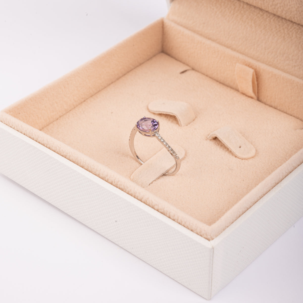 Amethyst Diamond Ring in White Gold