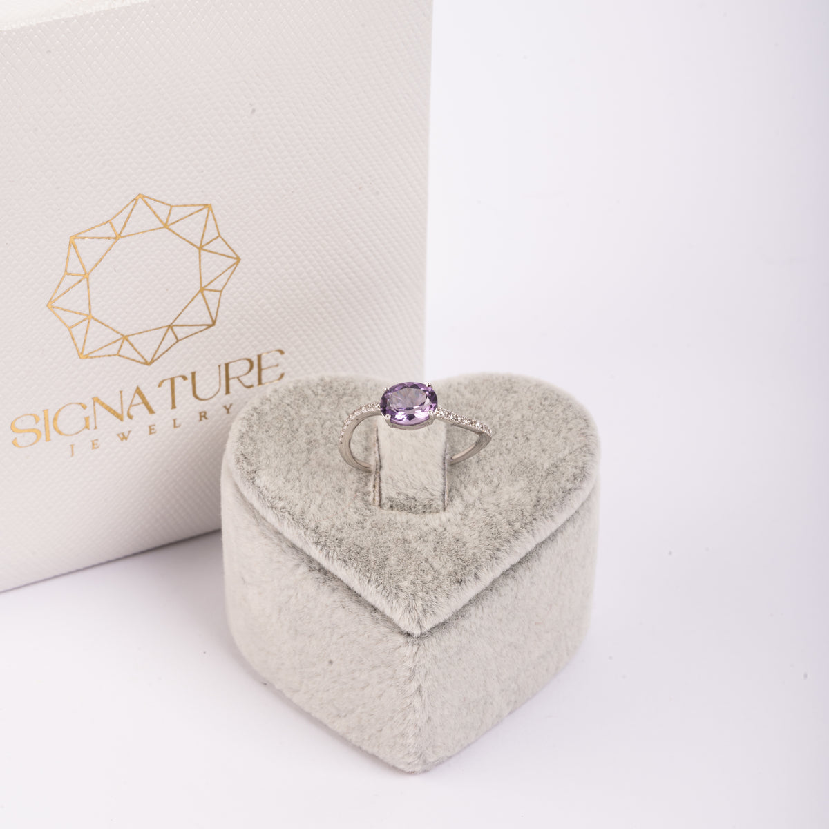 Amethyst Diamond Ring in White Gold