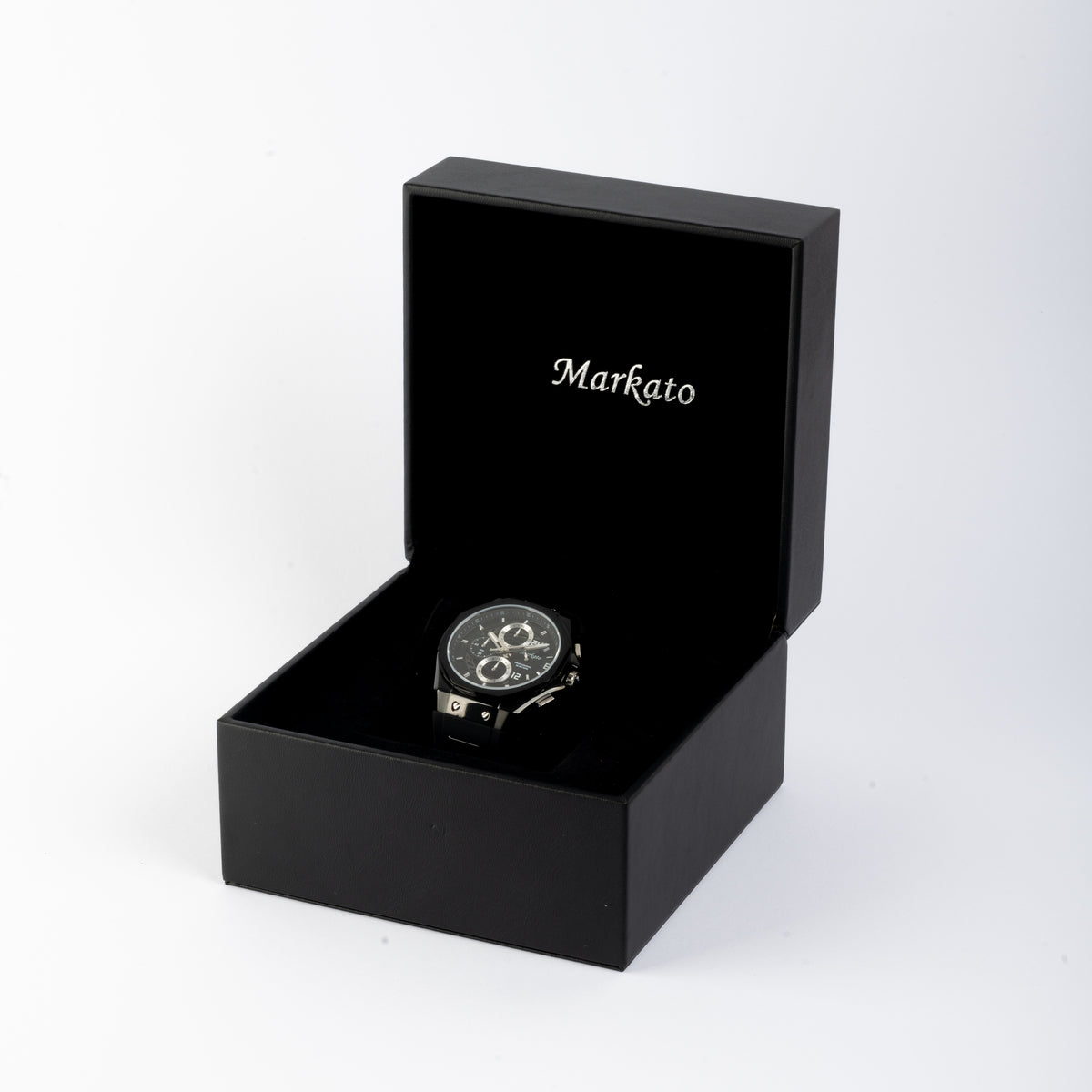 MARKATO Men Watch with Black Box and Black Rubber Strap