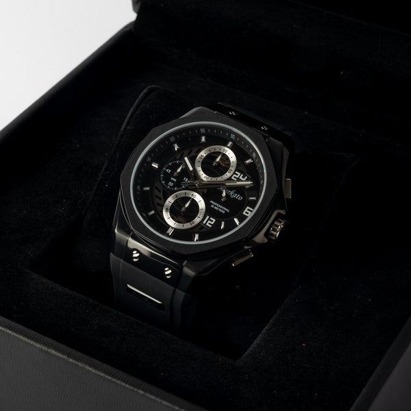 MARKATO Men Watch with Black Box and Black Rubber Strap