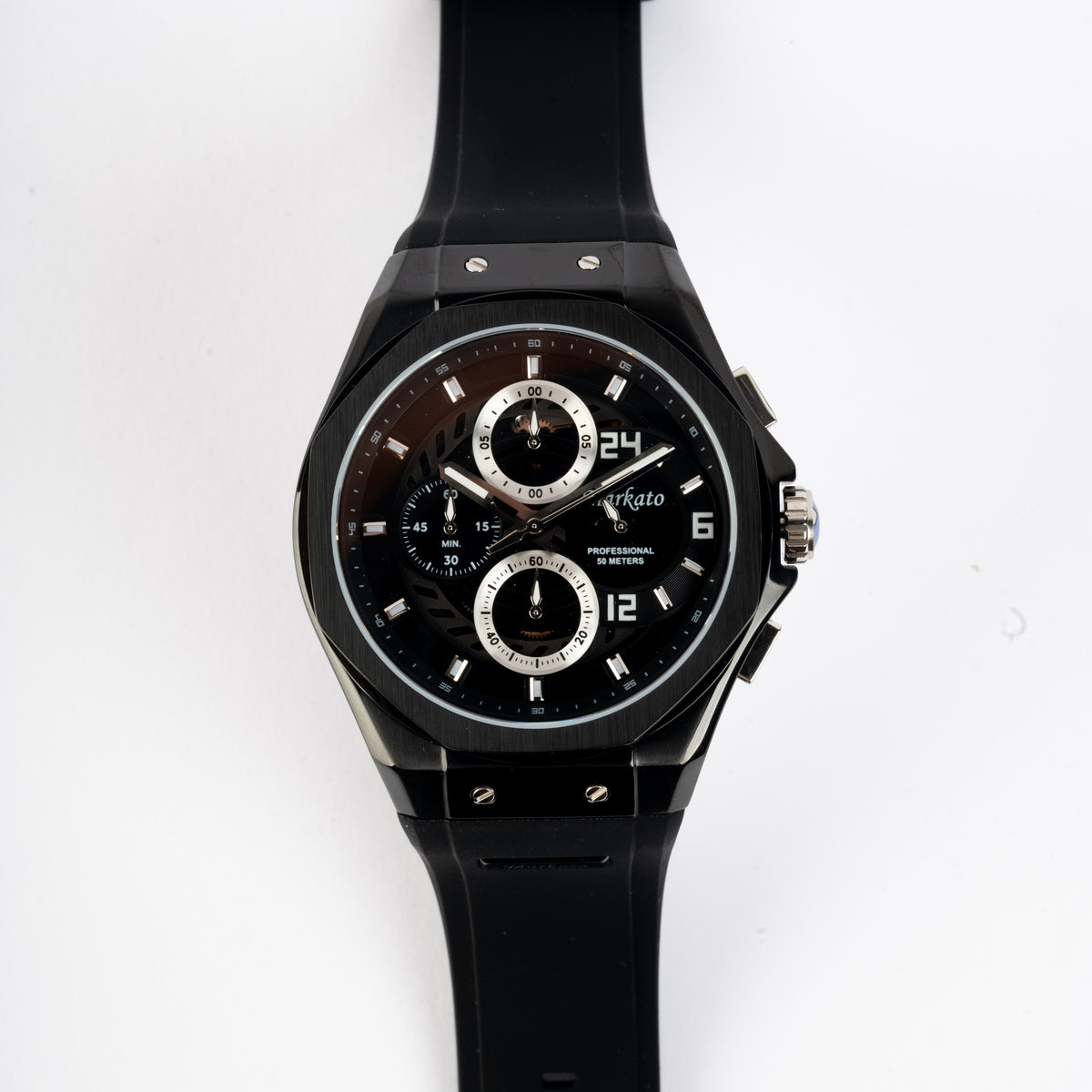 MARKATO Men Watch with Black Box and Black Rubber Strap