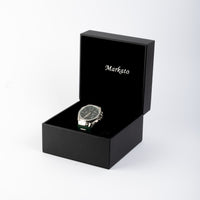 MARKATO Men Watch with Silver Box and Green Rubber Strap and Black Dial