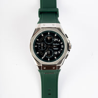 MARKATO Men Watch with Silver Box and Green Rubber Strap and Black Dial