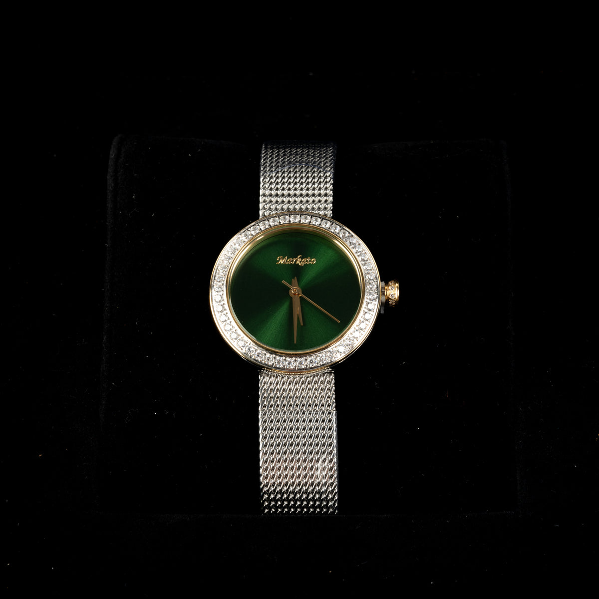 MARKATO Women Watch with Green Dial & Silver Strap