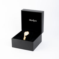 MARKATO Women Watch with Pear Shape with White Dial & Golden Strap