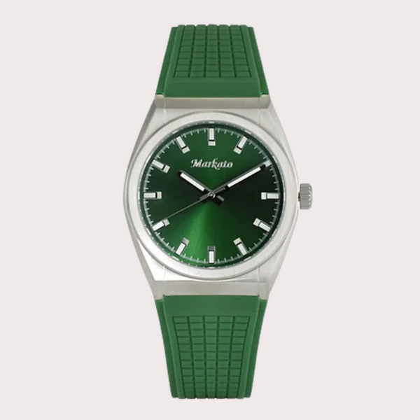 MARKATO Men Watch with Green Dial & Rubber Strap