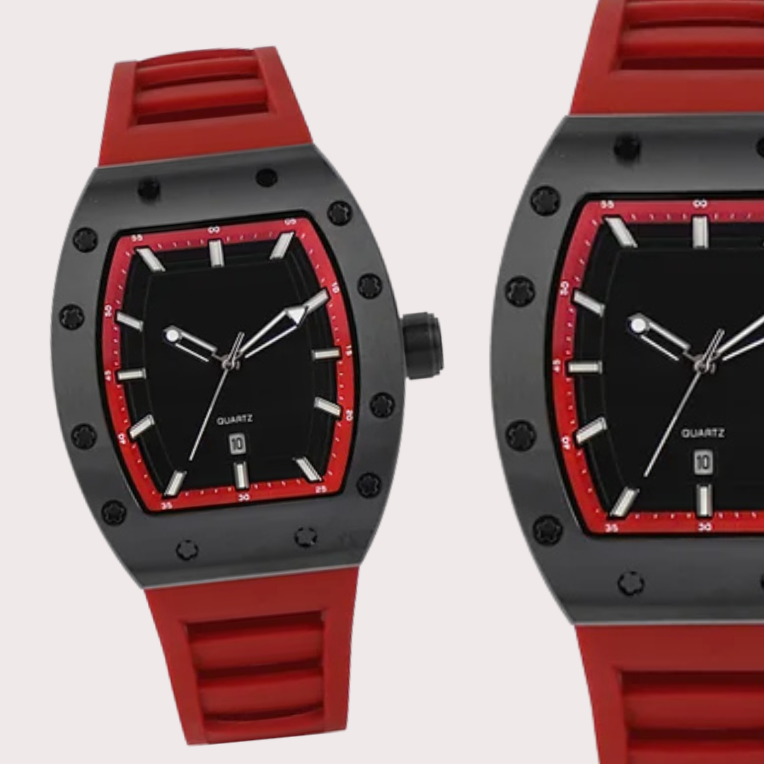 MARKATO Men Watch with Black Dial & Red Rubber Strap