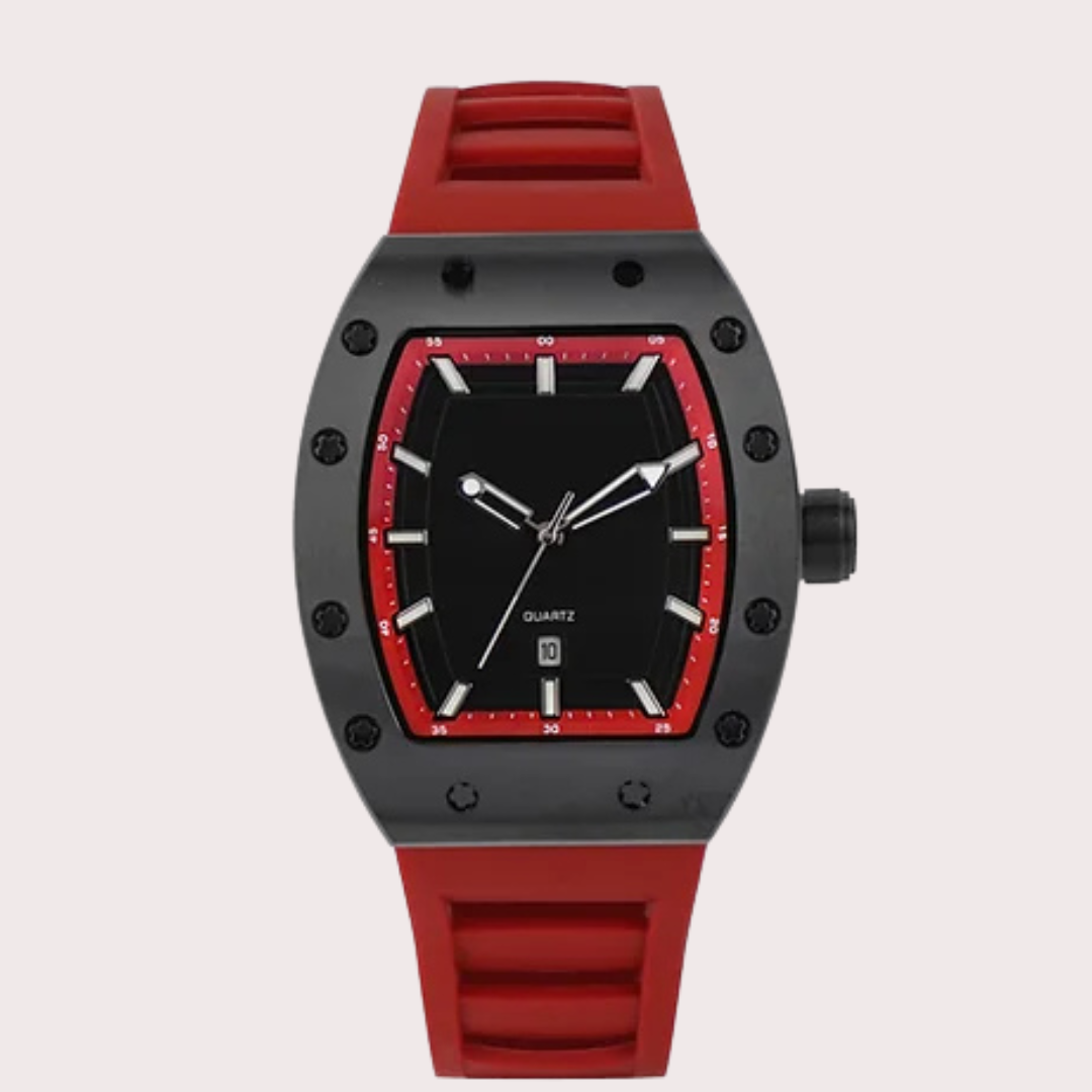 MARKATO Men Watch with Black Dial & Red Rubber Strap