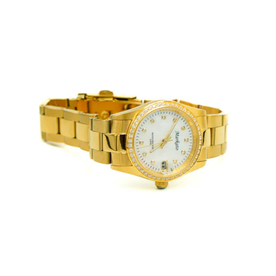 MARKATO Women Watch with White Dial & Golden Strap