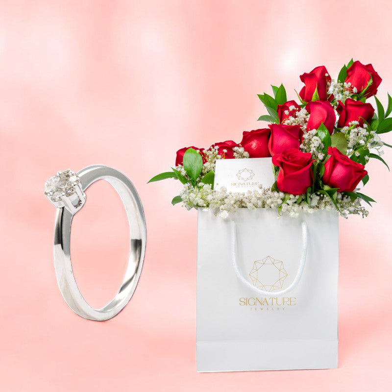 Diamond Ring with Red Flowers