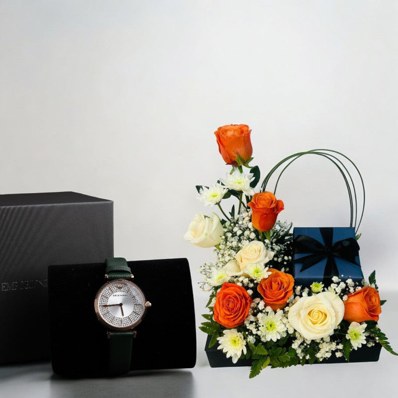 Armani Women's Watch with Flowers Arrangement