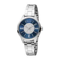 ESPRIT Women's Silver Watch With Dark Blue Glitter Dial and flowers Arrangement