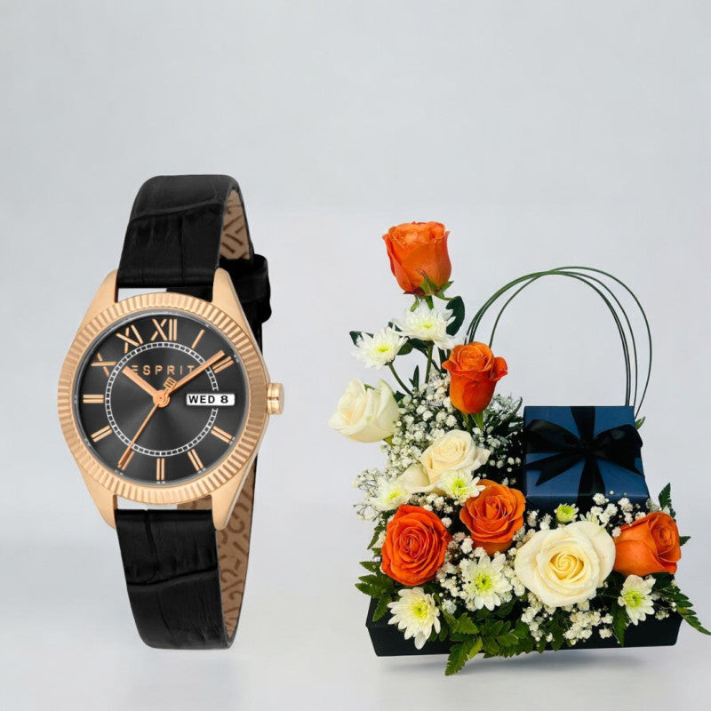 ESPRIT Women's Rose Gold Watch With Flowers Arrangement