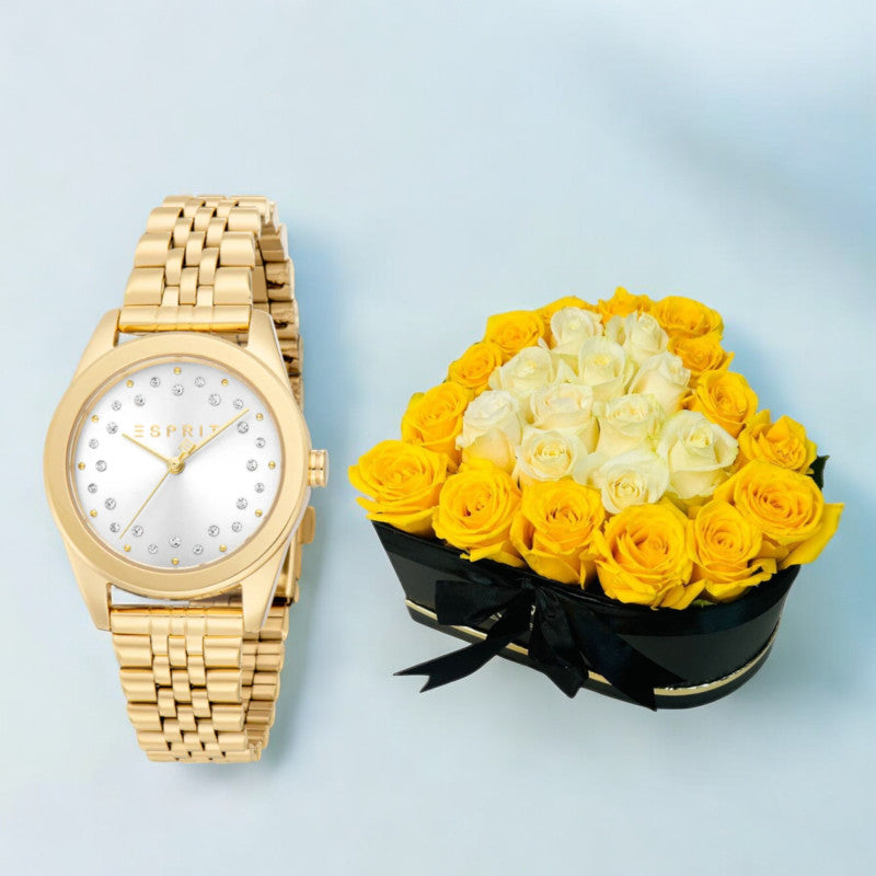 ESPRIT Women's Gold Color Watch with Flowers