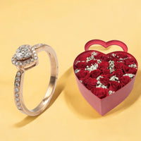 Heartfelt Rose Gold Diamond Ring with Heart shape red flowers