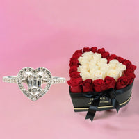 Heart Shape Diamond Ring with Heart shape mixed flowers arrangement