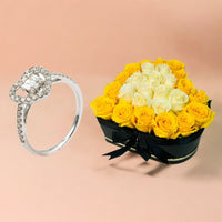 Heart Shape Diamond Ring with Mixed flowers arrangement