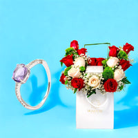 Diamond Ring with Amethyst stones and Mixed Flowers