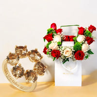 Les Nereides Golden Brown Ring ( Plated) With Mixed Flowers Arrangement