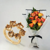 Les Nereides Golden Brown Ring ( Plated) With Flowers Bouquet