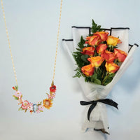 Les Nereides Wildflower Necklace (Plated )and Flowers Bouquet