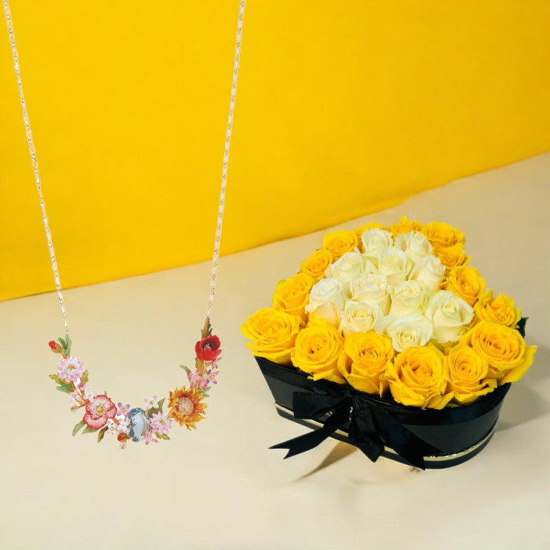 Les Nereides Wildflower Necklace (Plated) and Flowers Arrangement