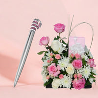 Swarovski Ballpoint Pen Star, Pink, Chrome Plated with Flowers Arrangement