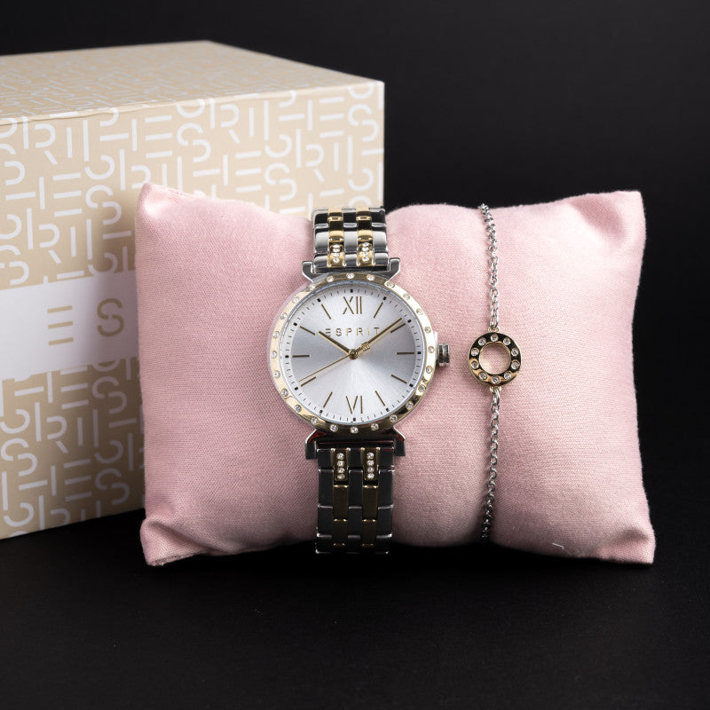 Silver & Gold Color ESPRIT Women Watch with flowers arrangement