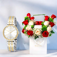 Silver & Gold Color ESPRIT Women Watch with flowers arrangement