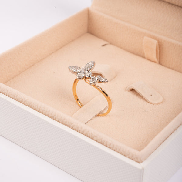 Rose Gold Butterfly Diamond Ring with Heart shape flowers arrangement