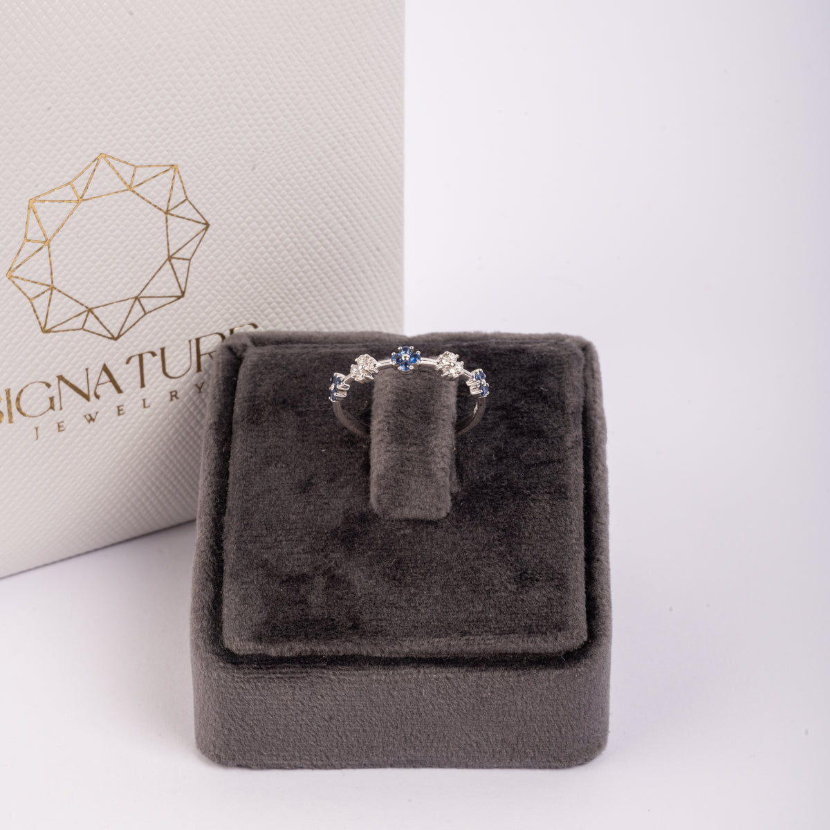 Blossom Quartet Diamond Ring in White Gold & Flower Arrangement