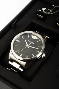 Men Set : Silver color Watch with Cufflinks by police