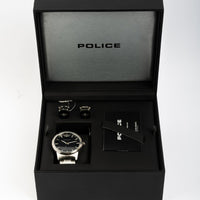 Men Set : Silver color Watch with Cufflinks by police