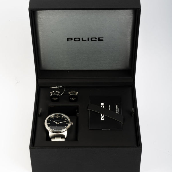 Men Set : Silver color Watch with Cufflinks by police