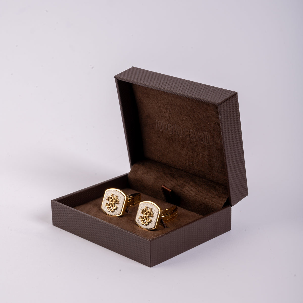 Roberto Cavalli Cufflinks Ip Gold With Silver Color Mid & Ip Gold Logo