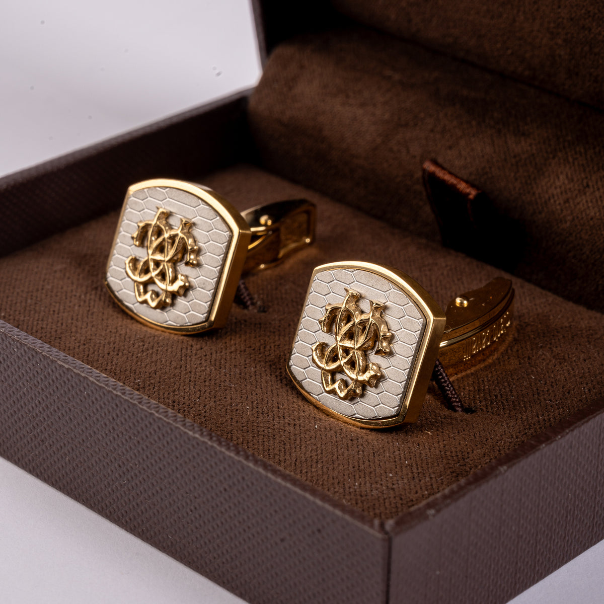 Roberto Cavalli Cufflinks Ip Gold With Silver Color Mid & Ip Gold Logo