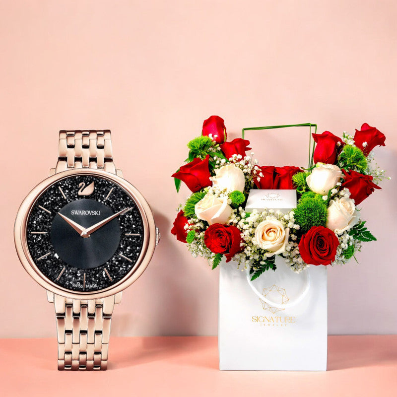 Swarovski Watch with Mixed Flowers Arrangement