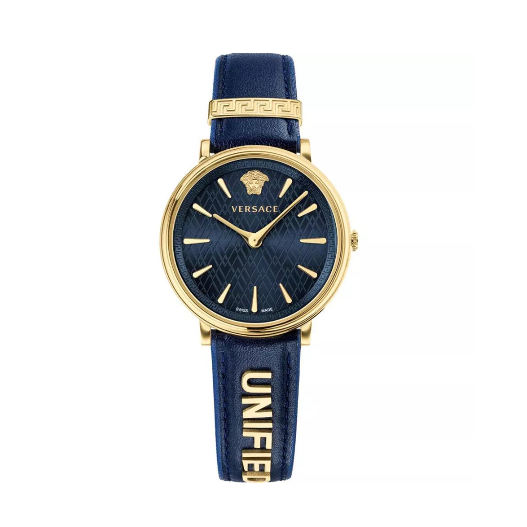 Versace Unified Manifesto Blue Leather Watch