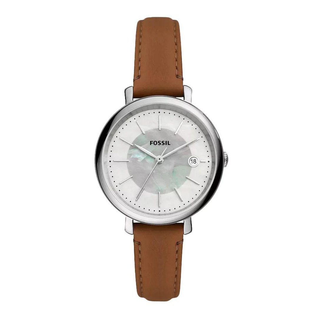 Fossil Jacqueline Solar-Powered Brown Leather Watch for Women