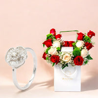 Blooming Beauty White Gold Diamond Ring with mixed flowers Bouquet